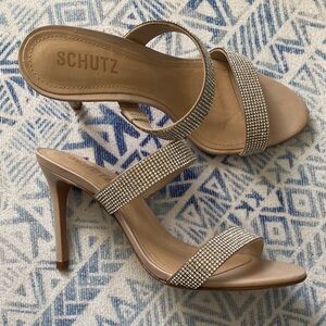 SCHUTZ Nude Rhinestone Heeled Sandals